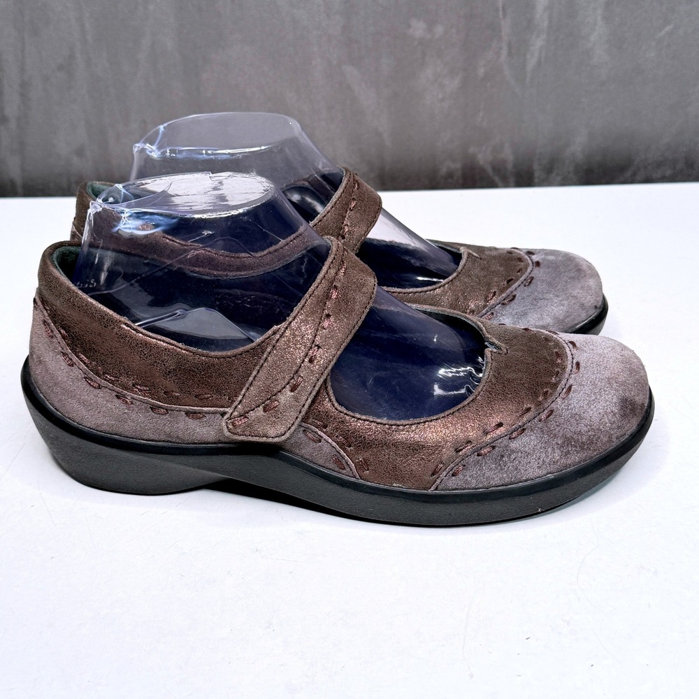 Ziera Mary Jane Shoes Womens 38 Brown Bronze Suede Metallic Comfort Strap Wedge